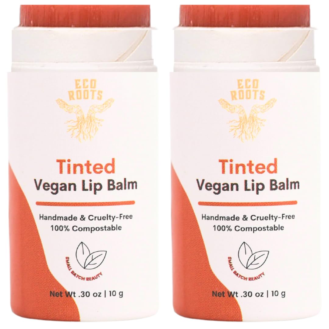 Organic Tinted Lip Balm 2-Pack: Coconut Oil & Plastic-Free Packaging