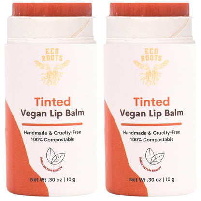 Organic Tinted Lip Balm 2-Pack: Coconut Oil & Plastic-Free Packaging