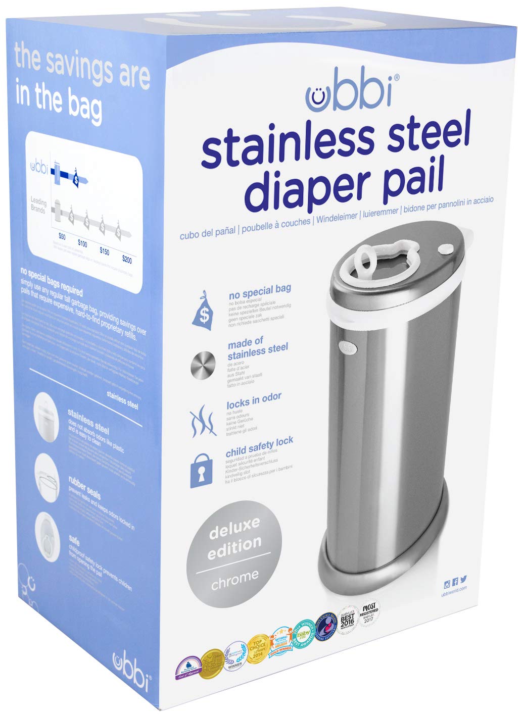 Ubbi Steel Diaper Pail: Powder-Coated Odor-Locking Bin