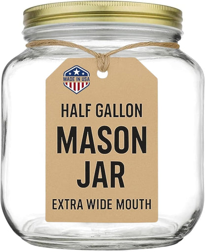 Half-Gallon Glass Mason Jars with Metal Lids, 2-Pack - Kitchentoolz