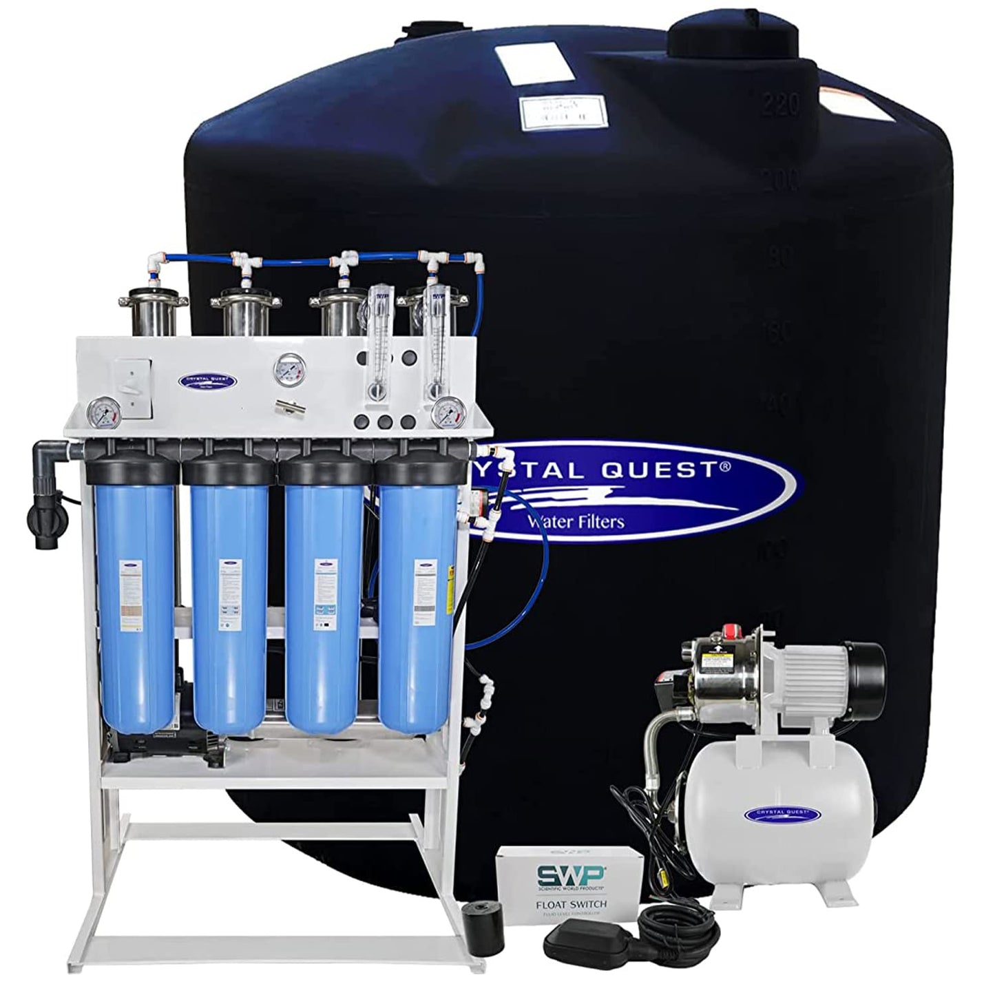 Water filtration system with tanks and pump on a white background