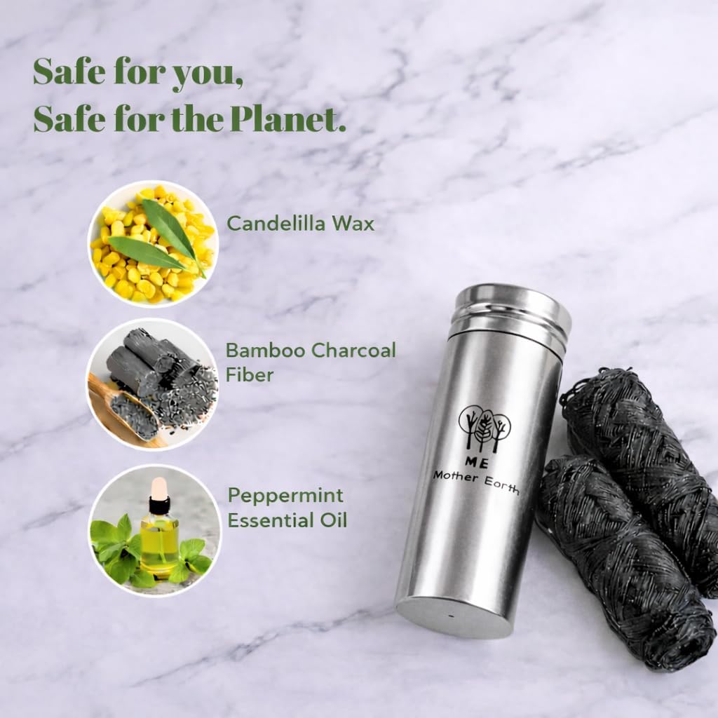 Biodegradable Bamboo Charcoal Dental Floss, Refillable Steel Container, Vegan – Me Mother Earth