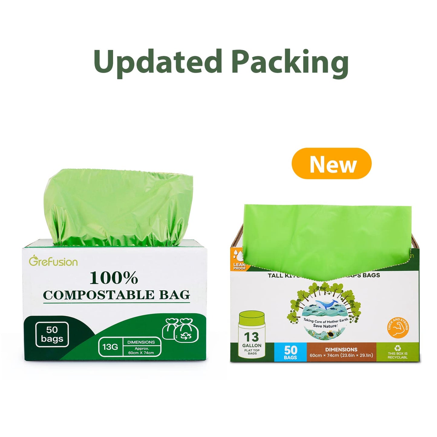 GreFusion 1.2 Gallon Compostable Bags - 125 Count (BPI Certified)