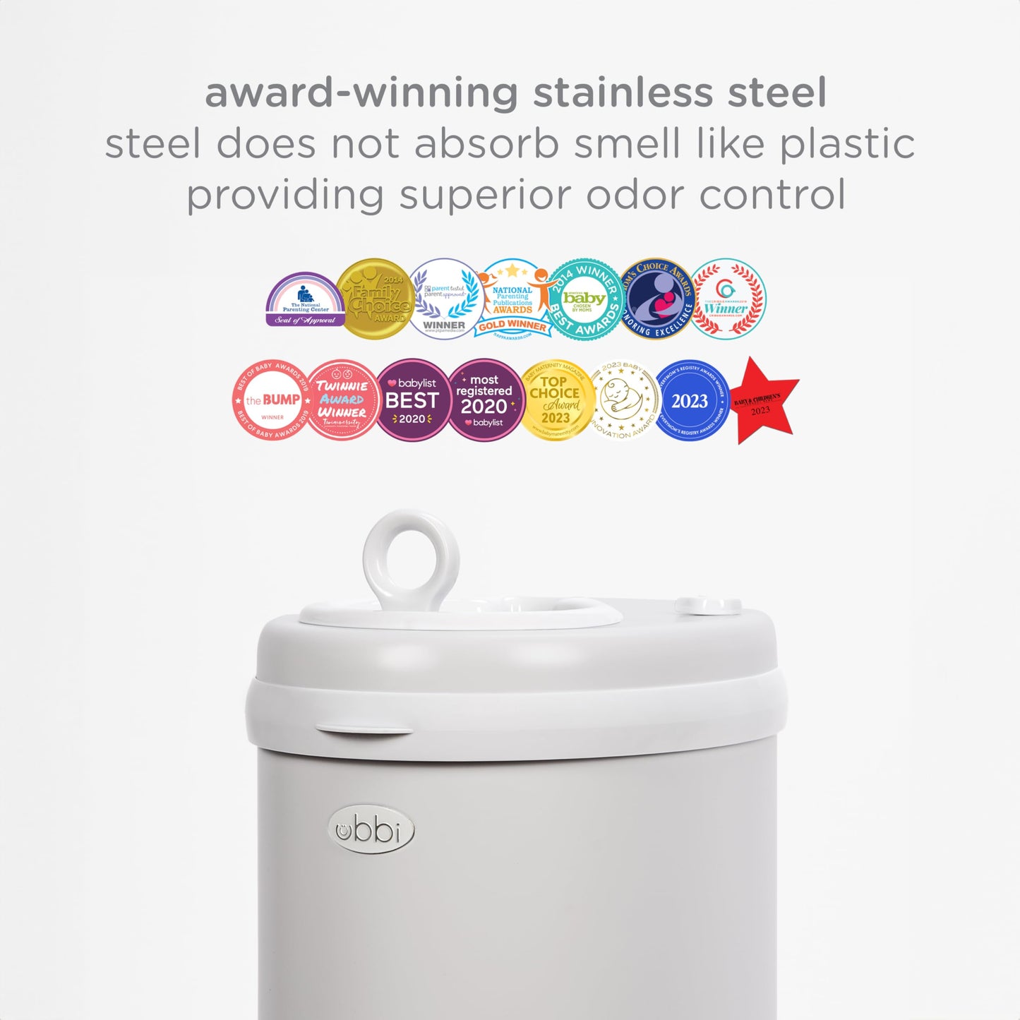 Ubbi Steel Diaper Pail: Powder-Coated Odor-Locking Bin