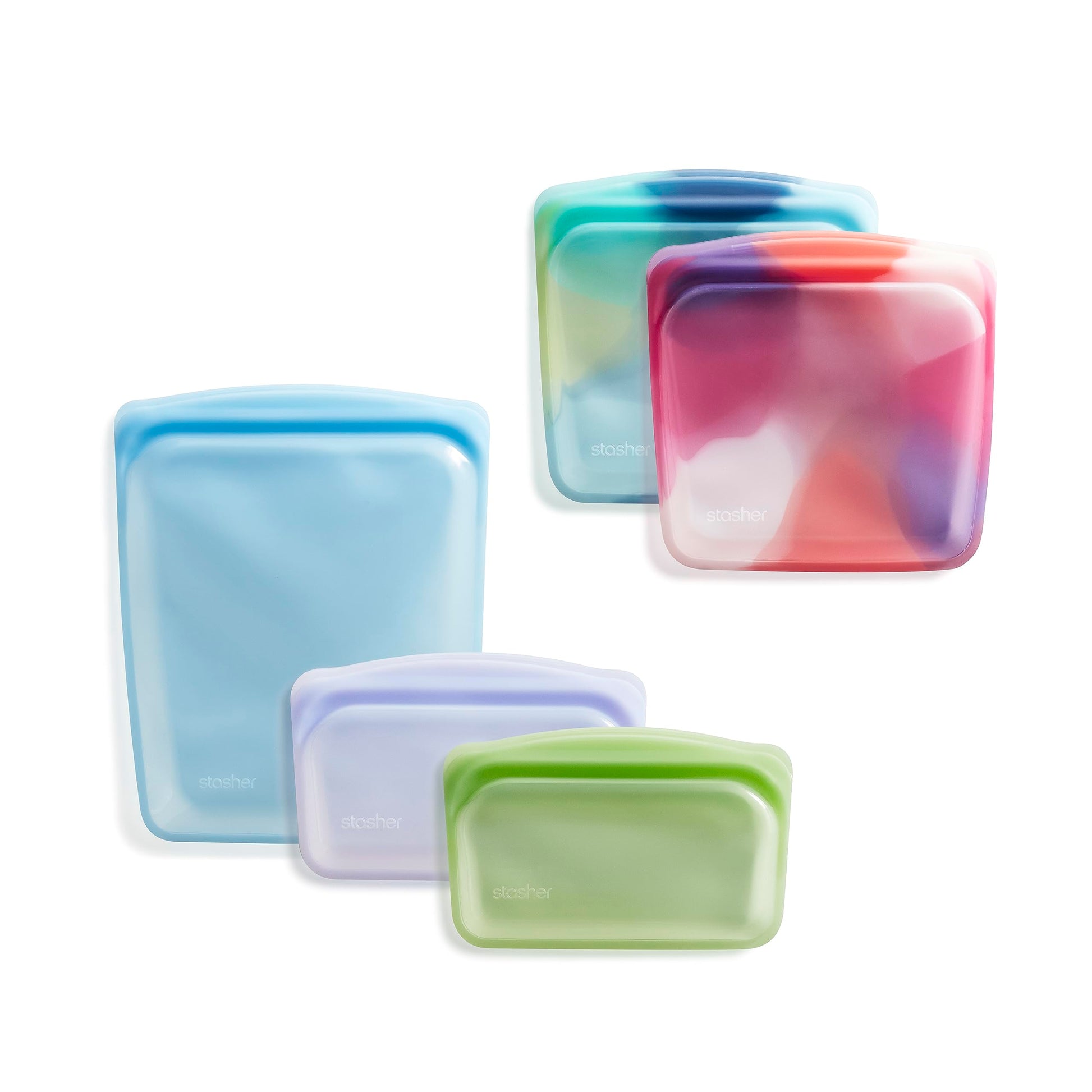 Stasher Premium Silicone Reusable Food Storage Bags (5-Pack) on a white background