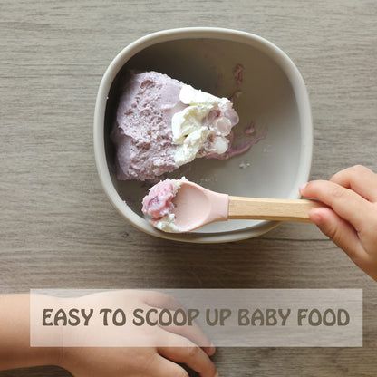 Ginbear 100% Plastic-Free Silicone & Natural Wood Toddler Flatware