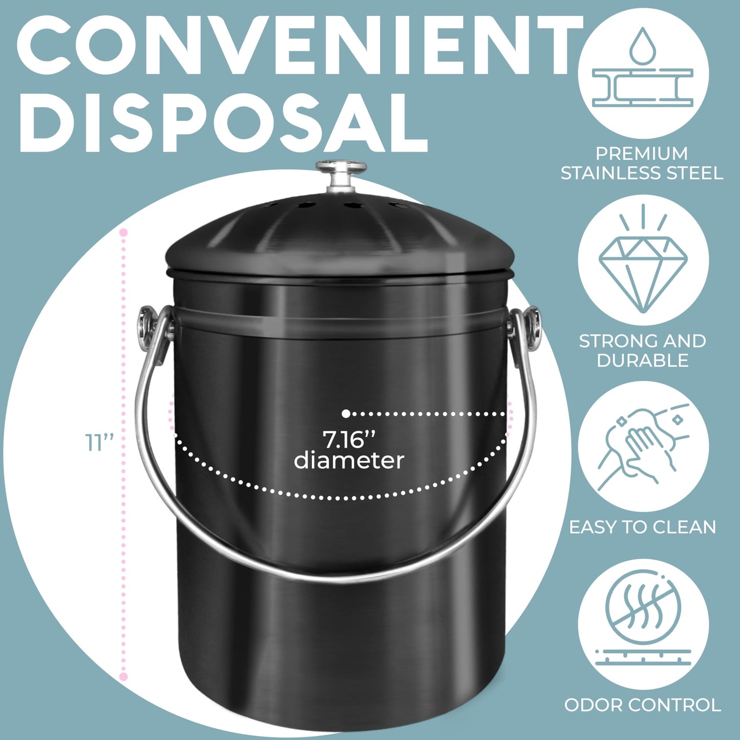 Microplastic-Free Kitchen: Epica Stainless Steel Compost Bin Non-Toxic