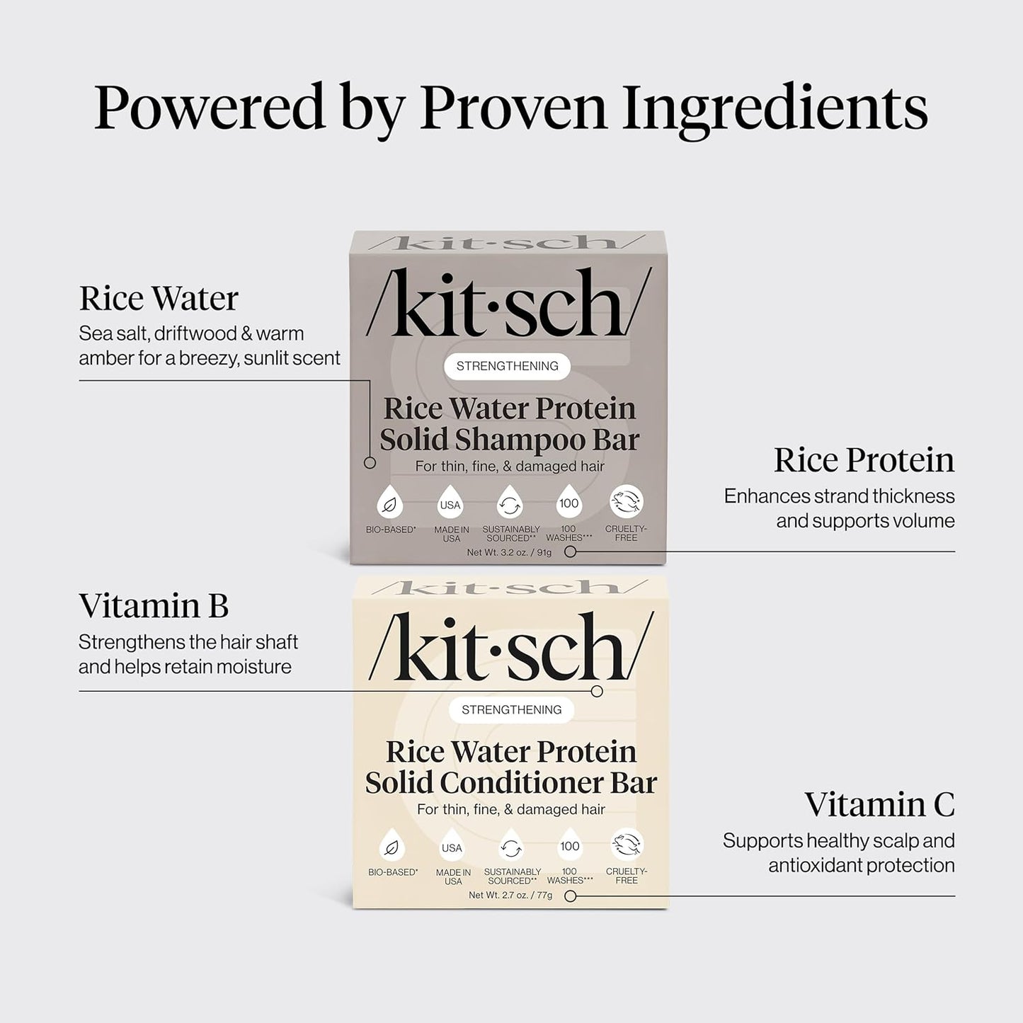 Plastic-Free Rice Water Shampoo & Conditioner Bars, Vegan – Kitsch
