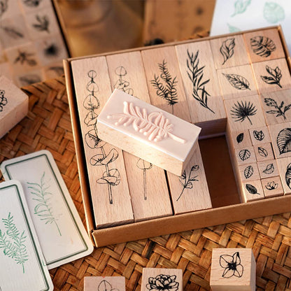 End Plastic Stamps: 22 Pcs Pure Wood Rubber Stamps, Eco-Friendly Set for Journals and Scrapbooking