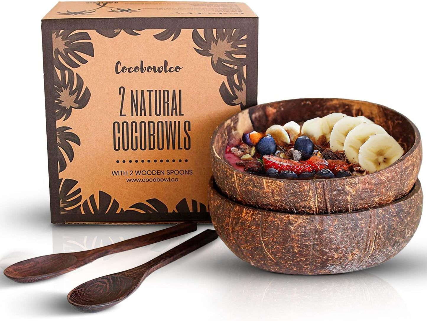 Non-Toxic Coconut Bowl Set with Wooden Spoons (COCOBOWLCO)