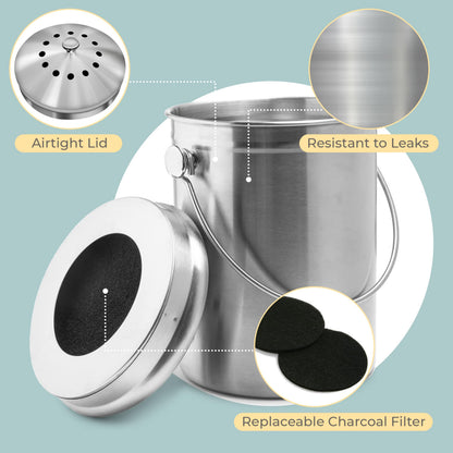Microplastic-Free Kitchen: Epica Stainless Steel Compost Bin Non-Toxic