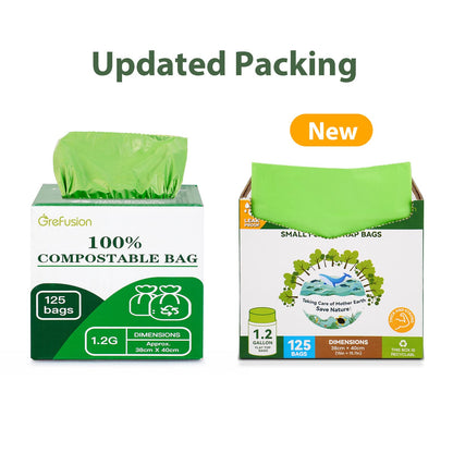 GreFusion 1.2 Gallon Compostable Bags - 125 Count (BPI Certified)