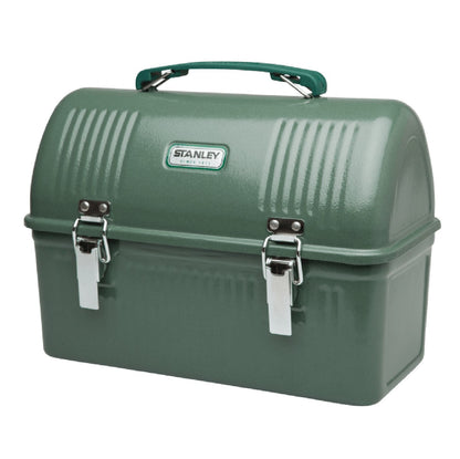 Green Stanley classic lunch box on a white background