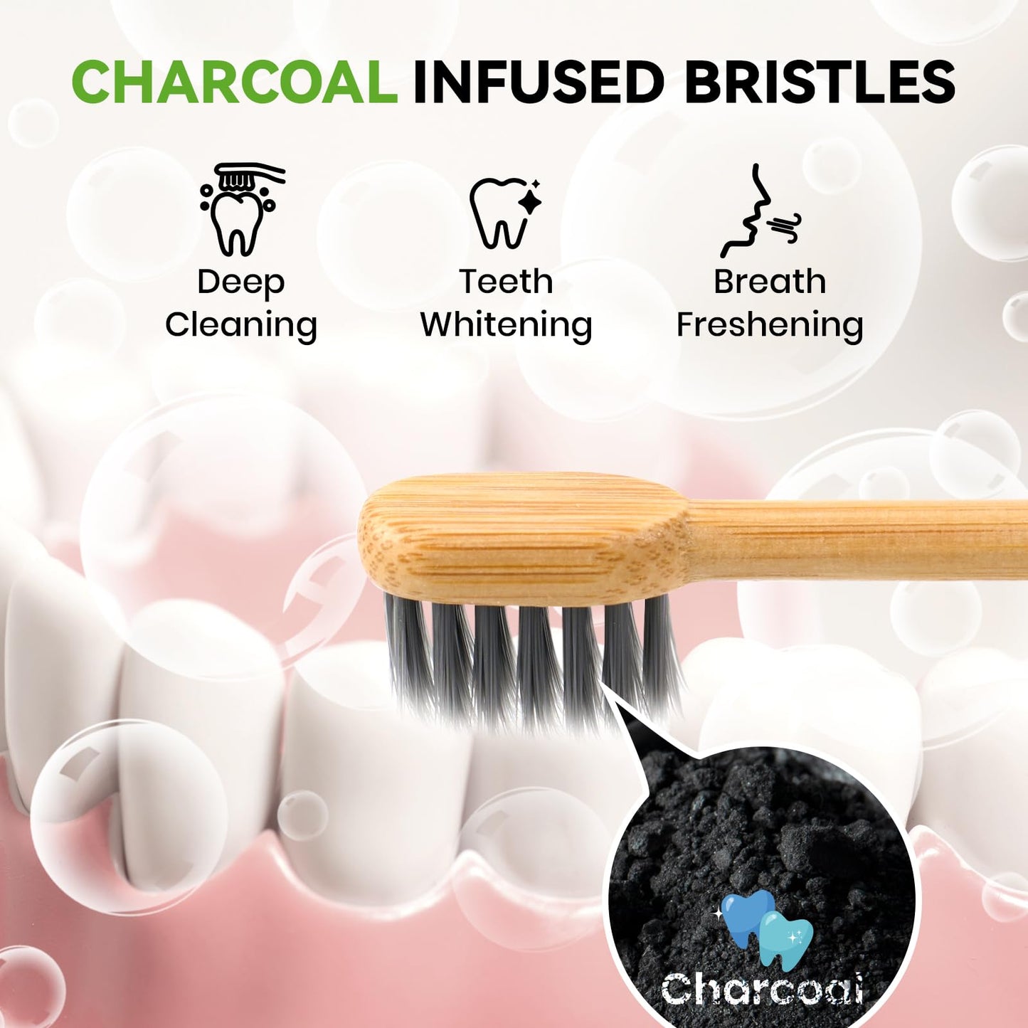 94% Plastic-Free Bamboo Toothbrush Heads with Charcoal Bristles, for Philips One by Sonicare