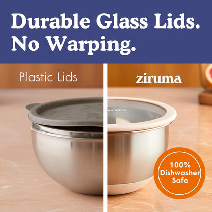Non-Toxic Stainless Steel Mixing Bowls with Glass Lids, Plastic-Free – Ziruma