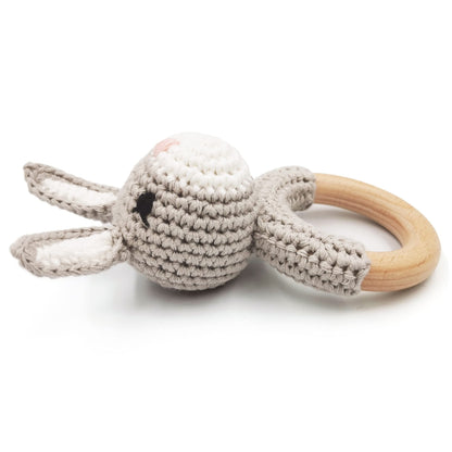 Joliecraft Woodland Friends Baby Rattle: Cotton & Beechwood Elephant
