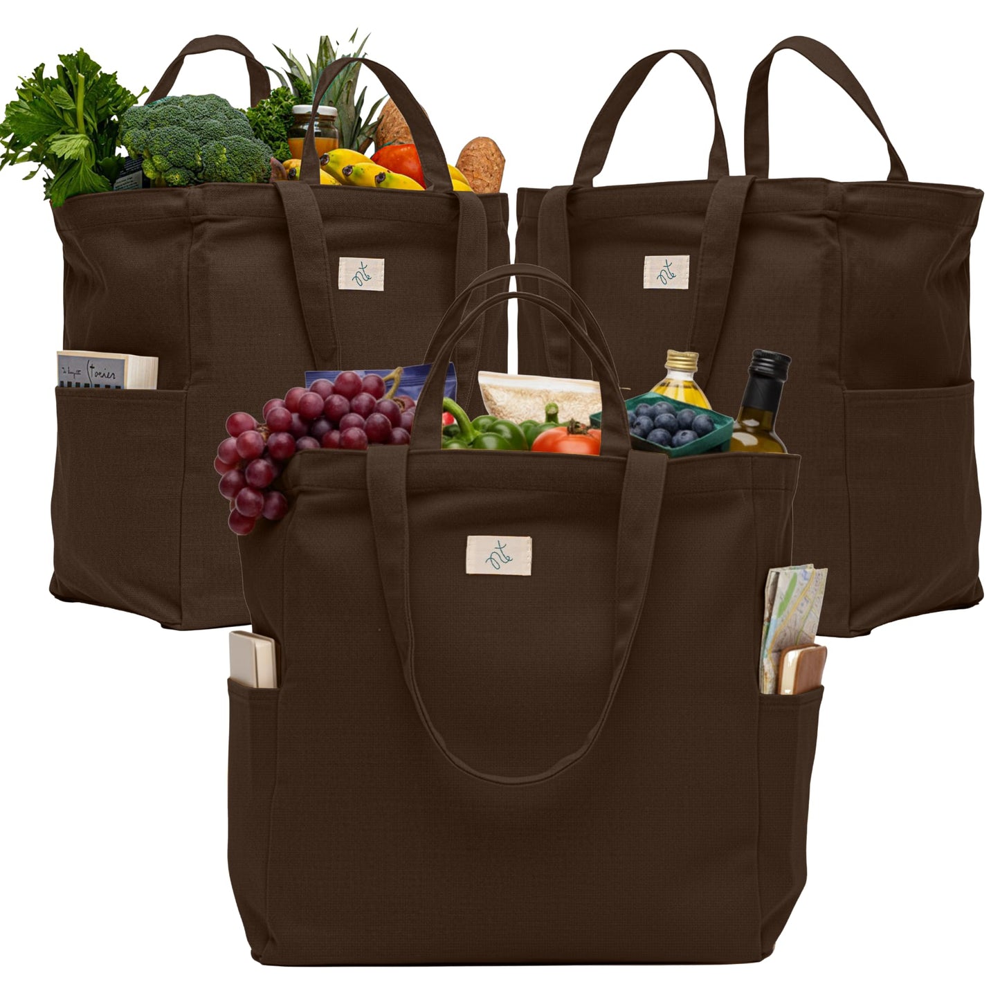 Nook Theory Cotton Canvas Reusable Grocery Bags (3-Pack, 12 oz)