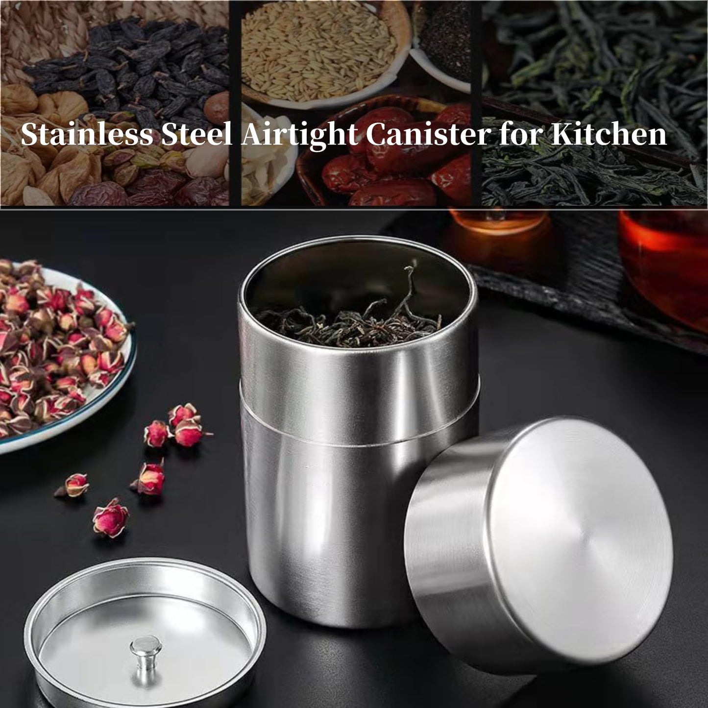 Plastic-Free Stainless Steel Tea Canister, Double Lid, 550 ml – AUNMAS