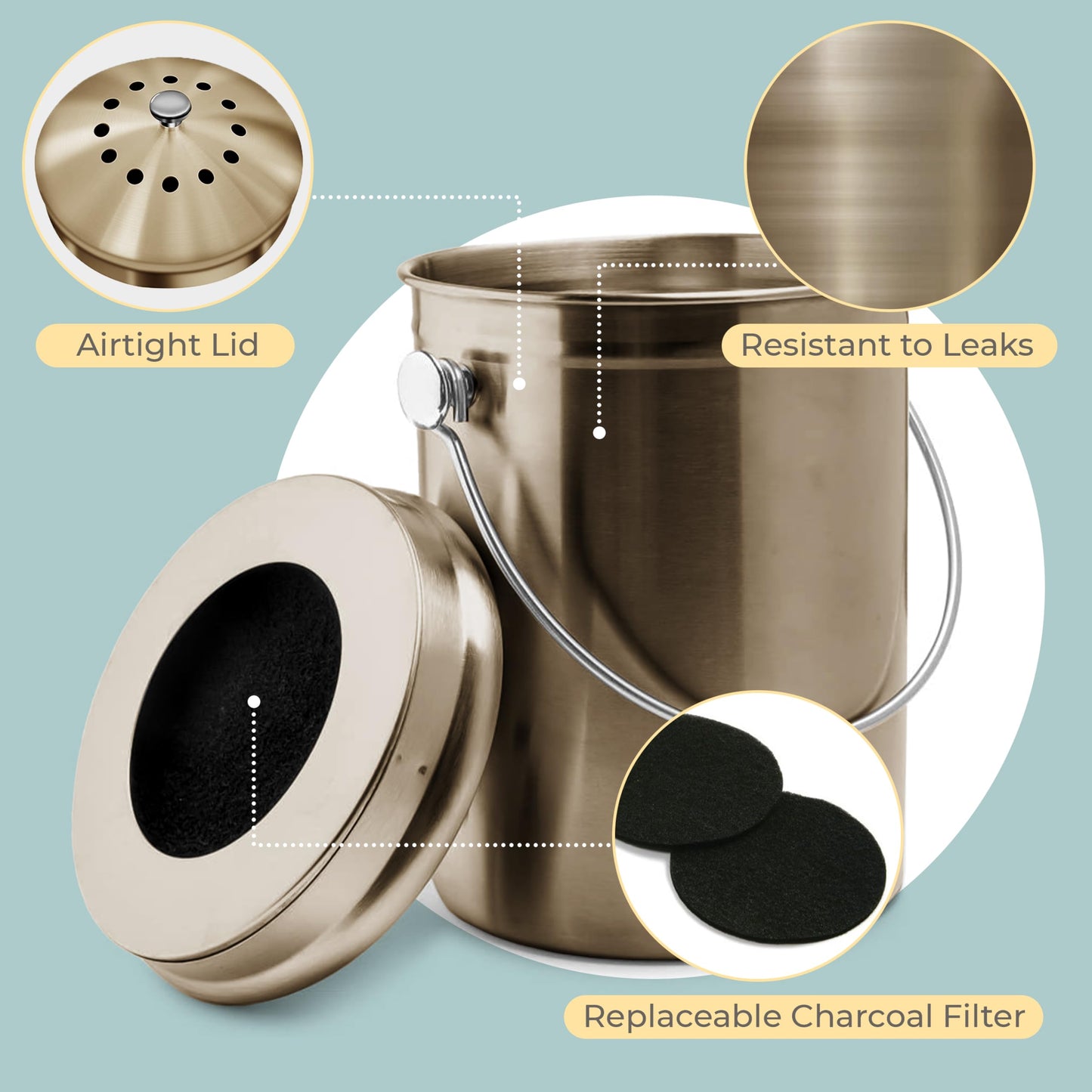 Microplastic-Free Kitchen: Epica Stainless Steel Compost Bin Non-Toxic