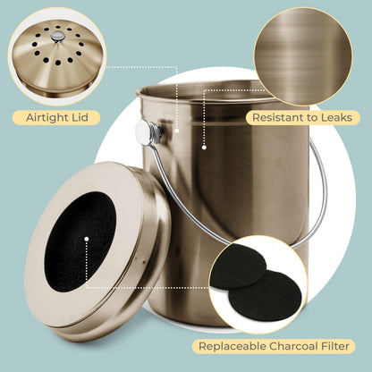 Microplastic-Free Kitchen: Epica Stainless Steel Compost Bin Non-Toxic