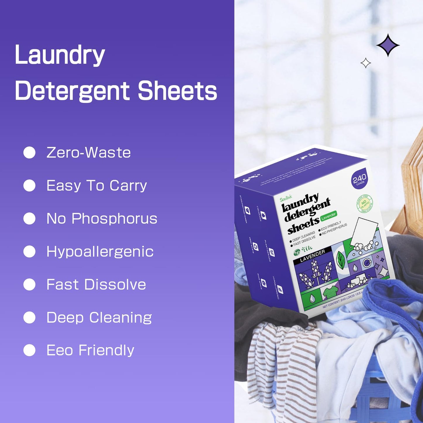 Soulink Laundry Sheets: Plant-Based Unscented 240 Loads