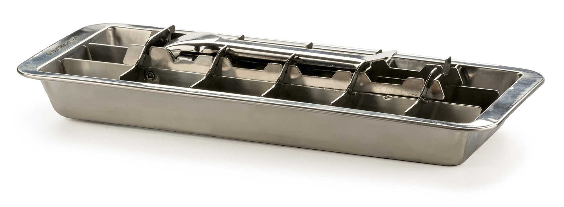 Rsvp stainless ice cube tray on a white background