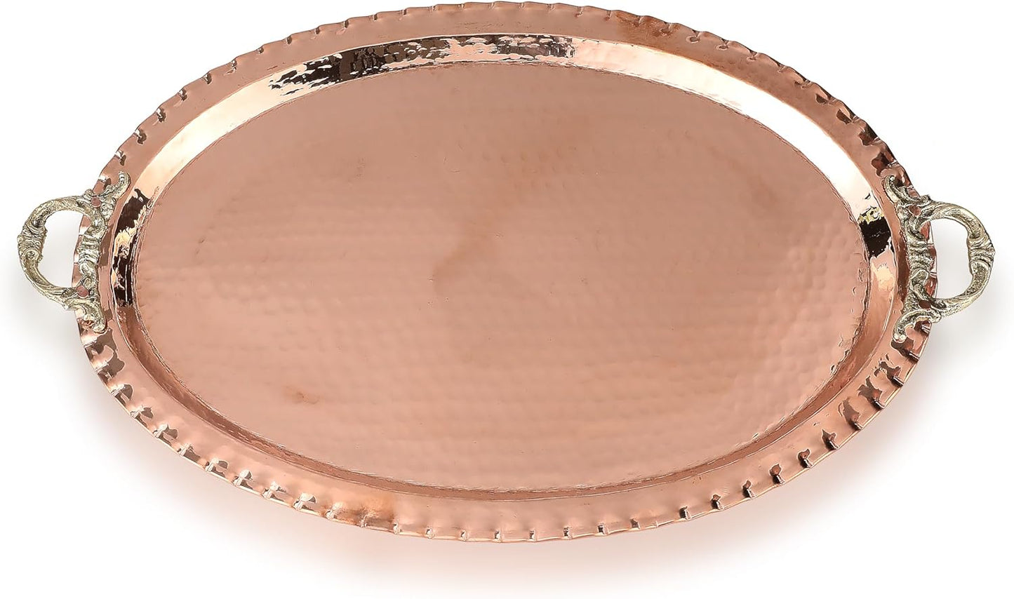 Copper tray with handles on a white background