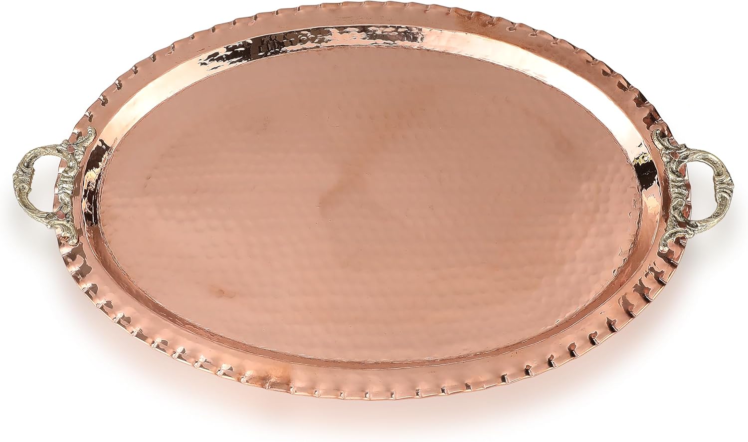 Copper tray with handles on a white background