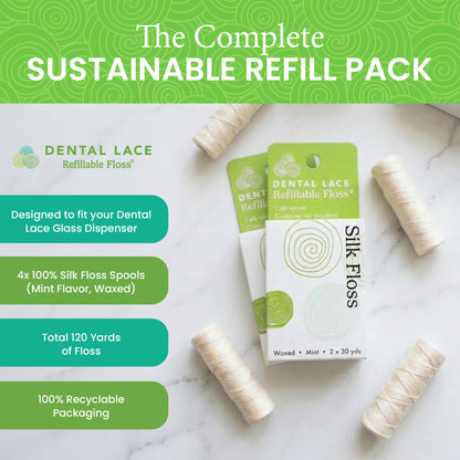 Refillable Silk Dental Floss, PFAS-Free, Glass Container – Dental Lace