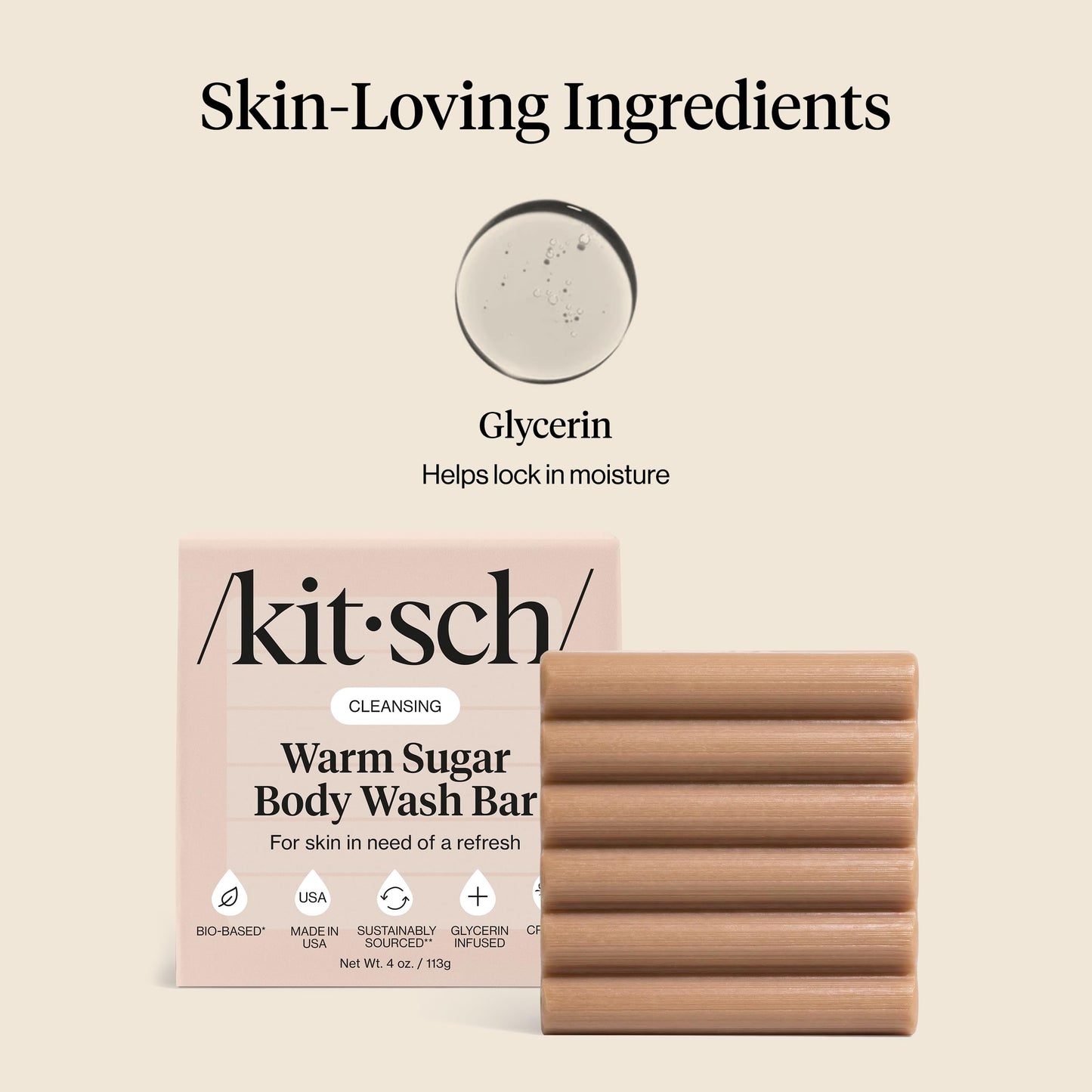Plastic-Free Sugar Body Scrub Bar, Vegan & Leaping Bunny – Kitsch
