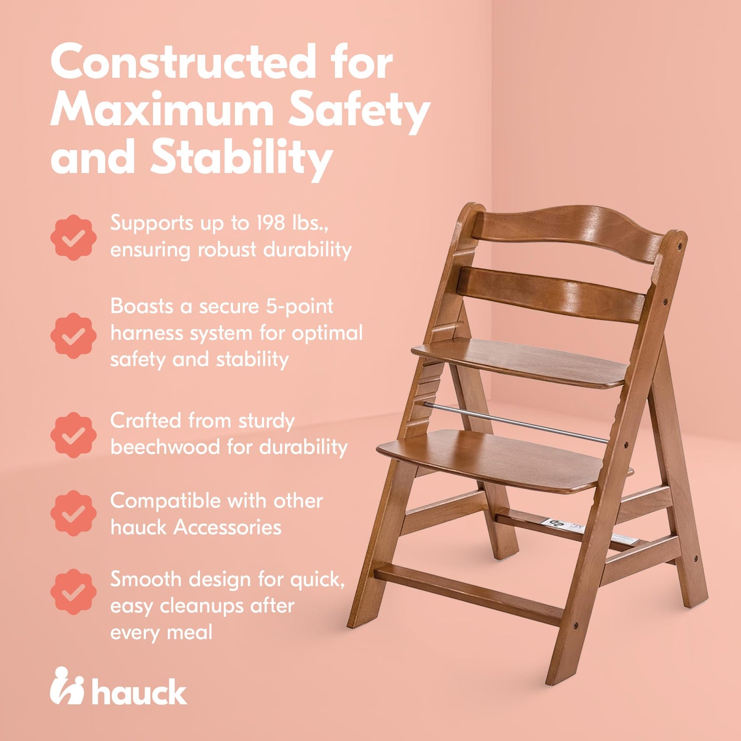 hauck Alpha+ Solid European Beechwood Grow-Along Highchair