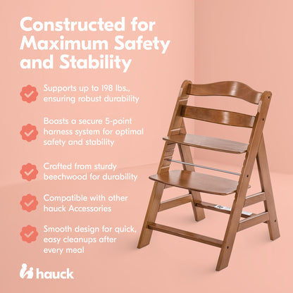 hauck Alpha+ Solid European Beechwood Grow-Along Highchair