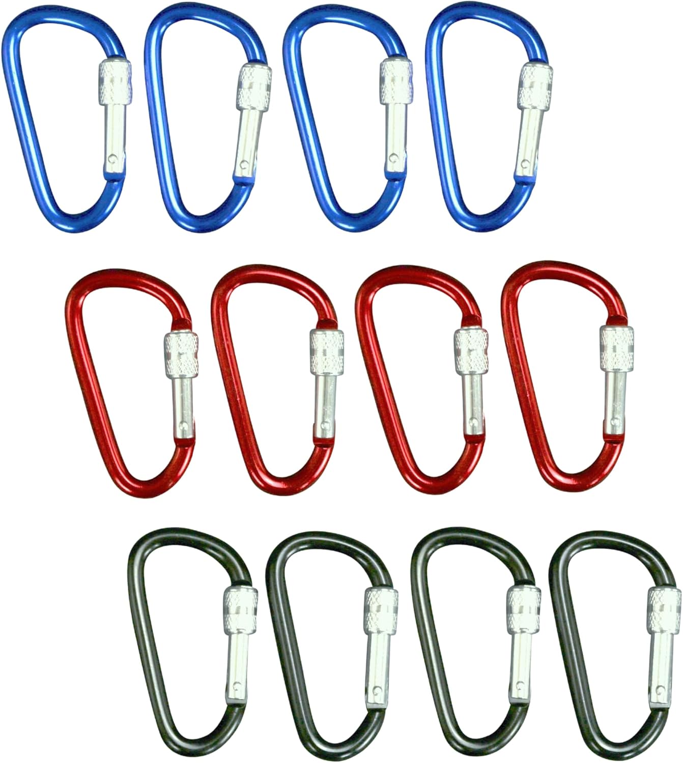Harrier Hardware Locking Carabiners: 12-Pack Aluminum Set