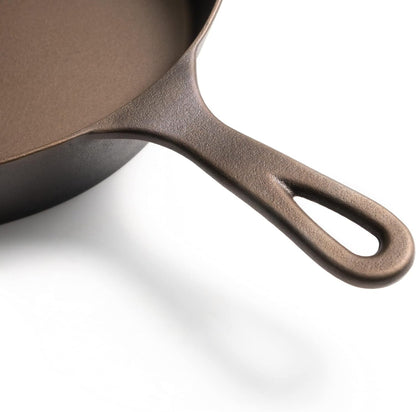 Close-up of a cast iron skillet on a white background