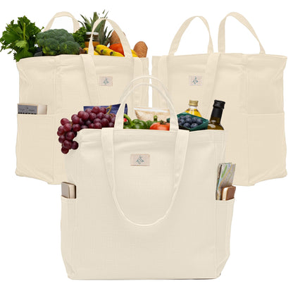 Nook Theory Cotton Canvas Reusable Grocery Bags (3-Pack, 12 oz)