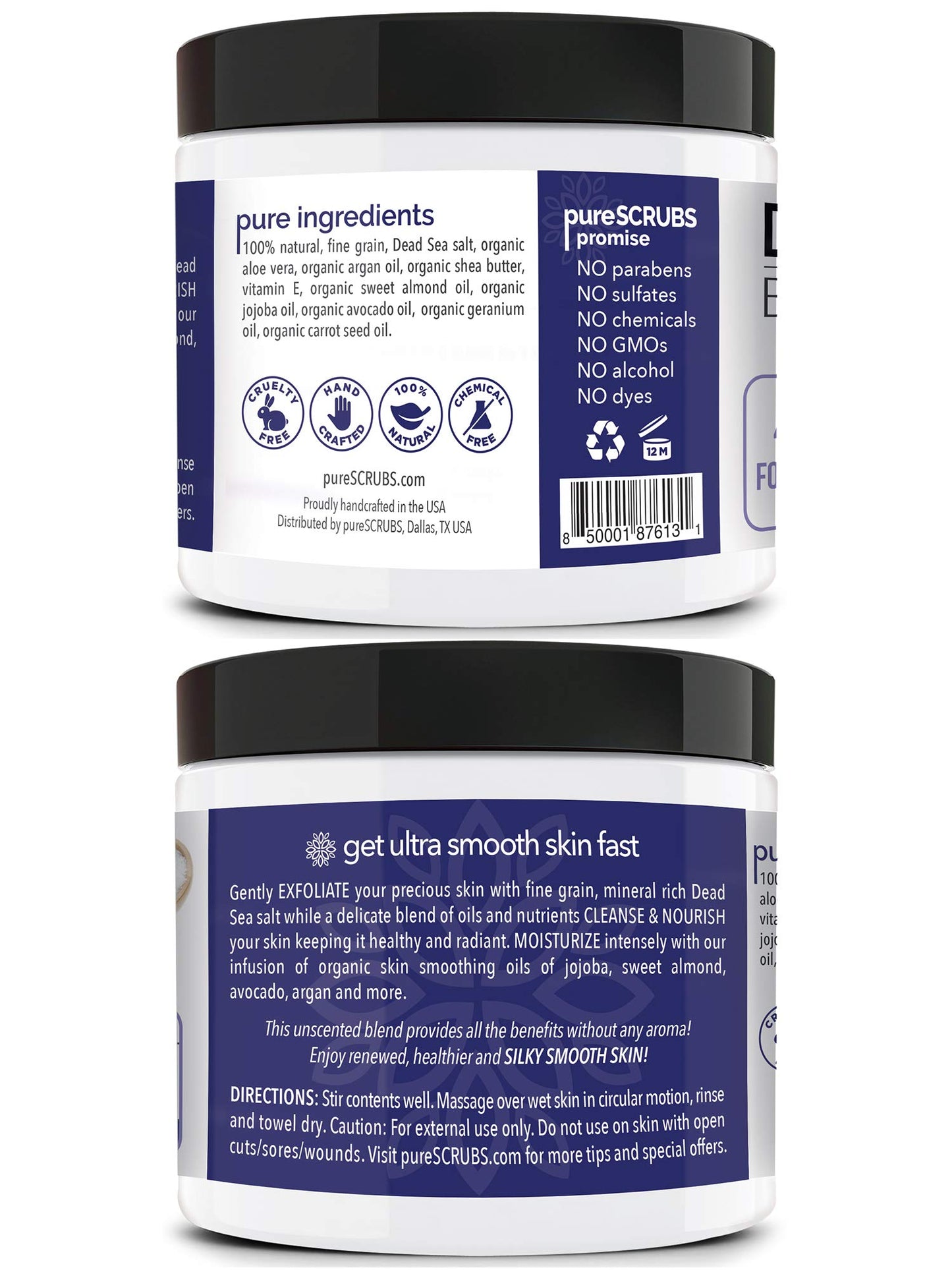 Fragrance-Free Dead Sea Salt Body Scrub, Organic Oils – pureSCRUBS Unscented