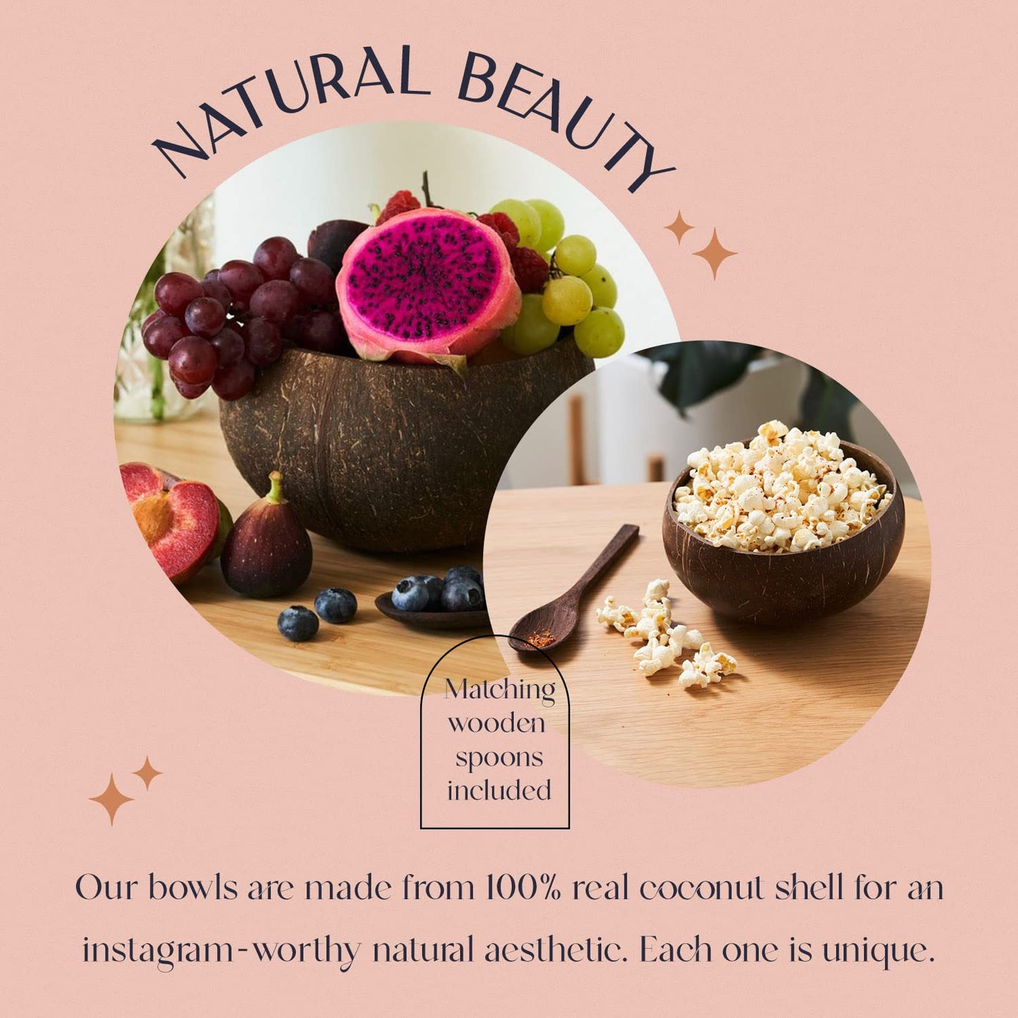 Non-Toxic Coconut Bowl Set with Wooden Spoons (COCOBOWLCO)