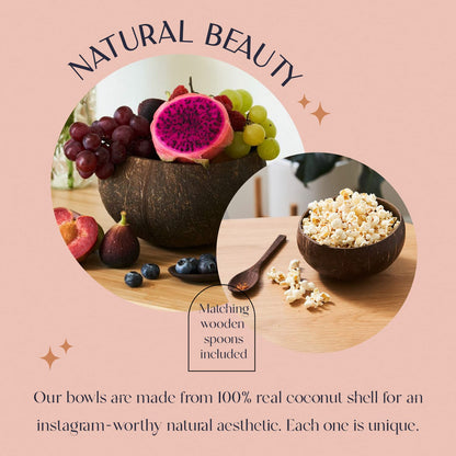 Non-Toxic Coconut Bowl Set with Wooden Spoons (COCOBOWLCO)