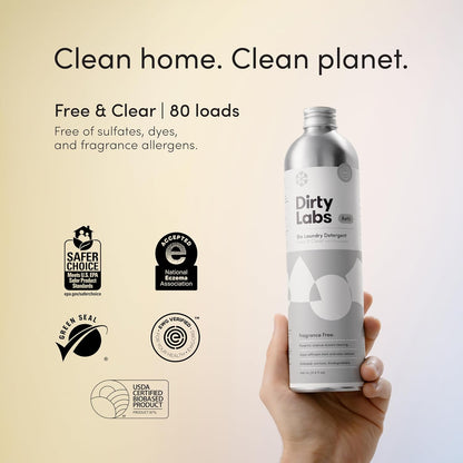 Dirty Labs Scent-Free Bio Enzyme Liquid Laundry Detergent - 80 Loads, Chemical-Free Enzyme, Hyper-Concentrated Detergent