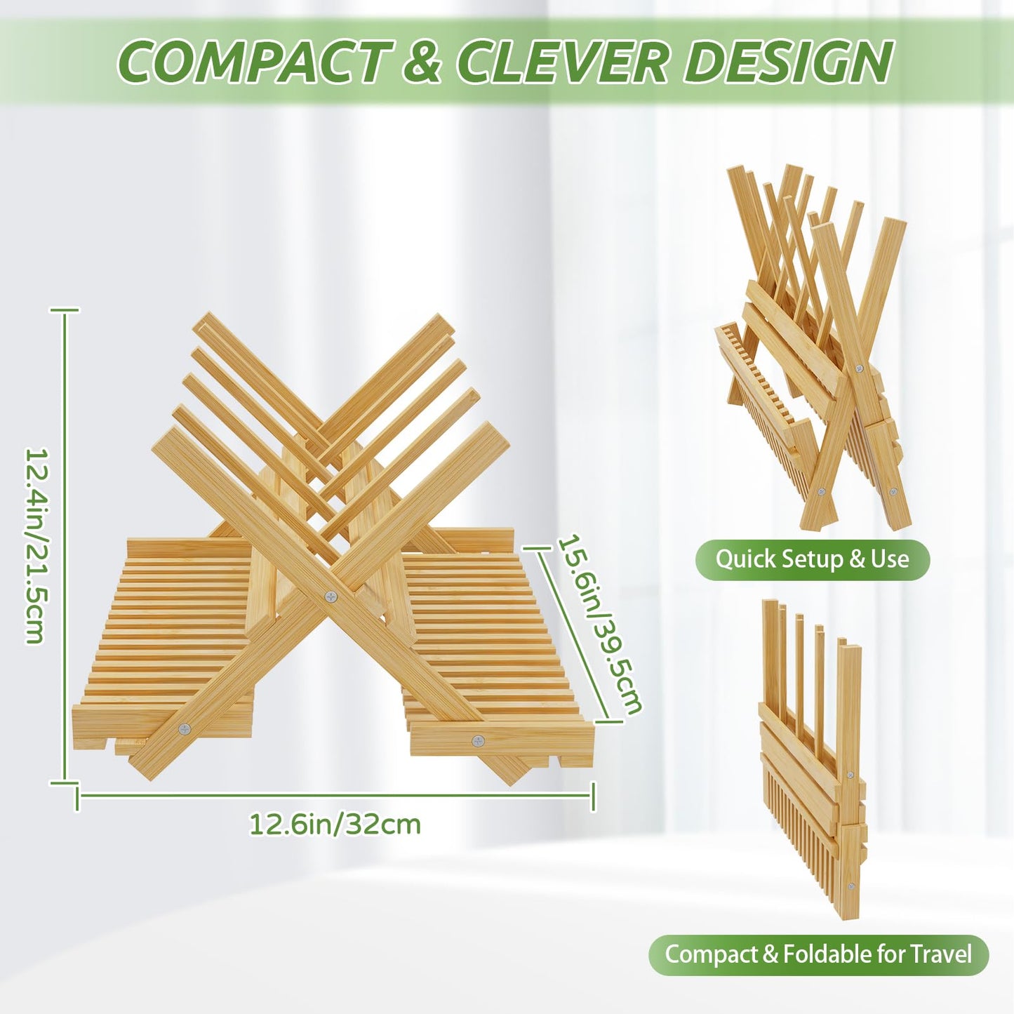 DSVENROLY Vertical Bamboo Drying Rack: Rapid-Dry Foldable Organizer