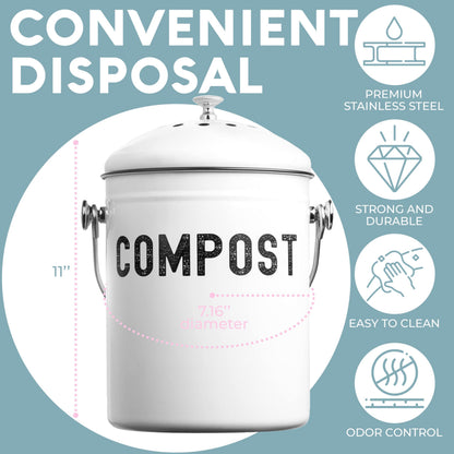 Microplastic-Free Kitchen: Epica Stainless Steel Compost Bin Non-Toxic