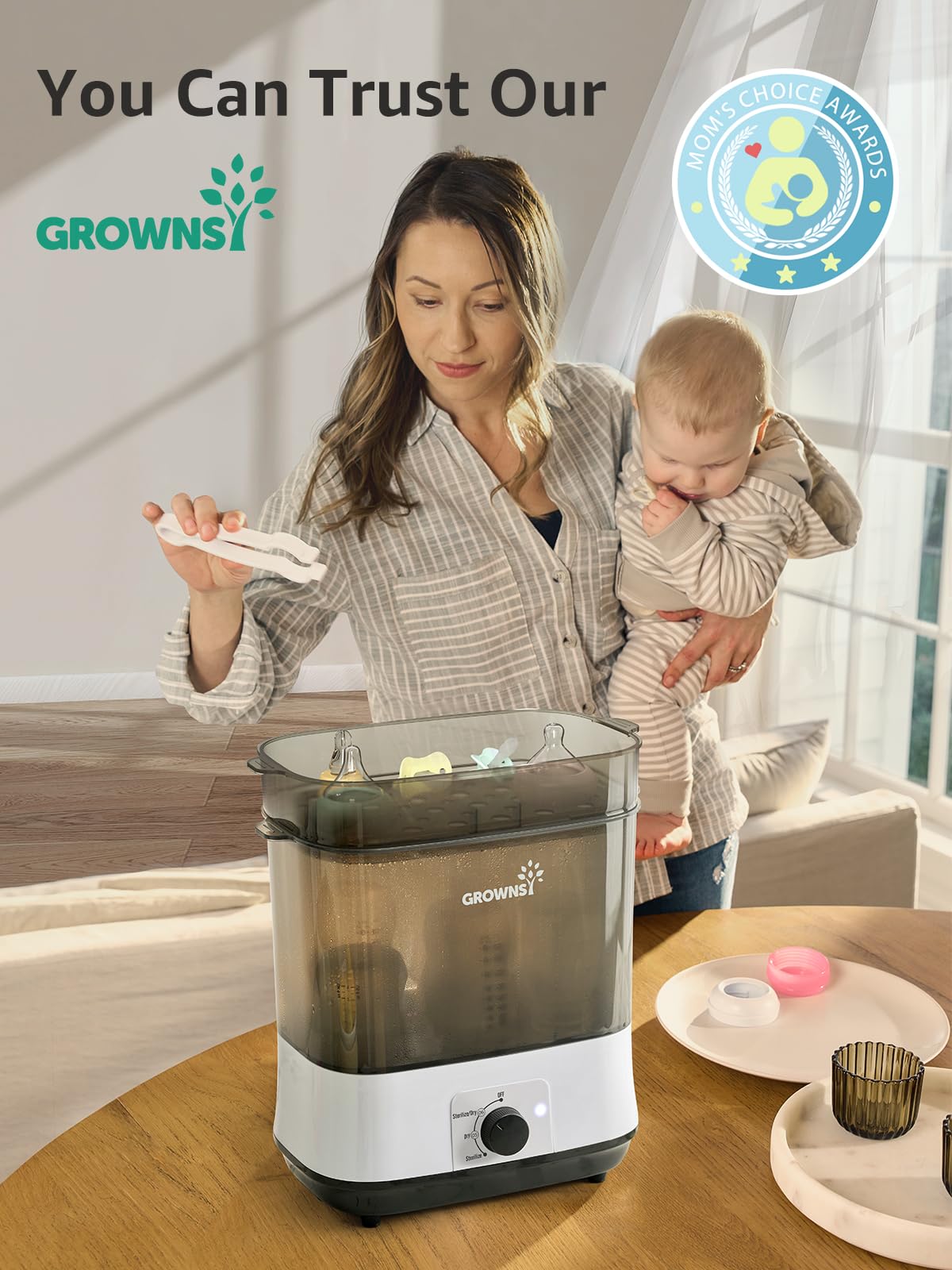 Grownsy 4-in-1 Bottle Sterilizer: Large 8-Bottle Steam Sanitizer