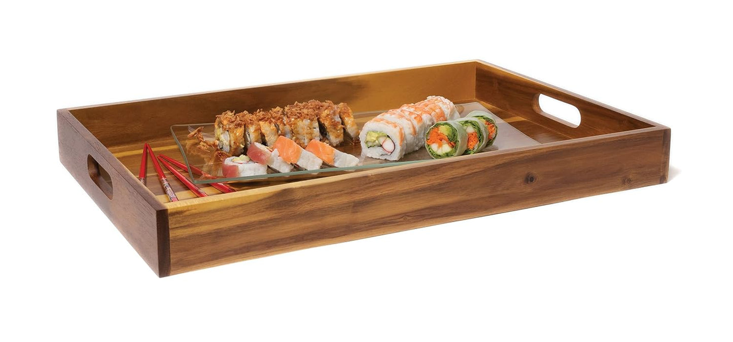 Non-Toxic Acacia Wood Serving Tray with Handles (Lipper)