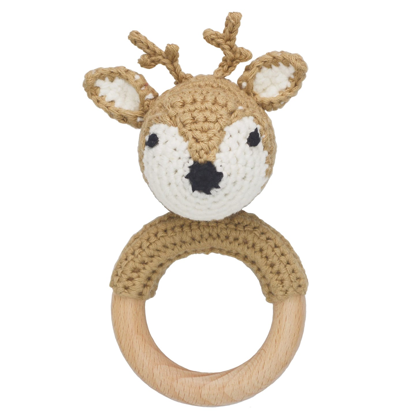 Joliecraft Woodland Friends Baby Rattle: Cotton & Beechwood Elephant