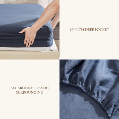 DAPU 100% Pure French Linen Sheets: Natural Normandy Flax Set