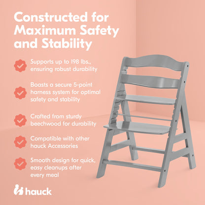 hauck Alpha+ Solid European Beechwood Grow-Along Highchair