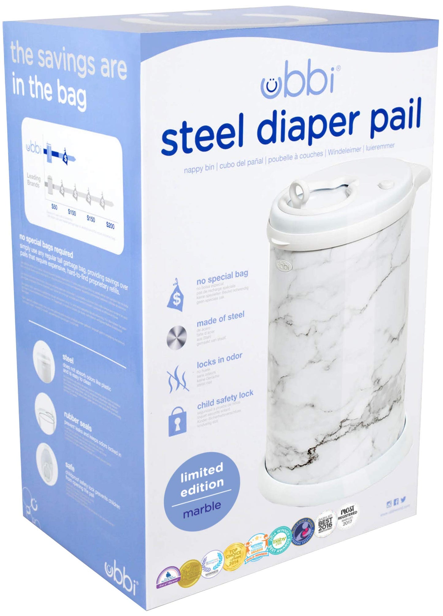 Ubbi Steel Diaper Pail: Powder-Coated Odor-Locking Bin