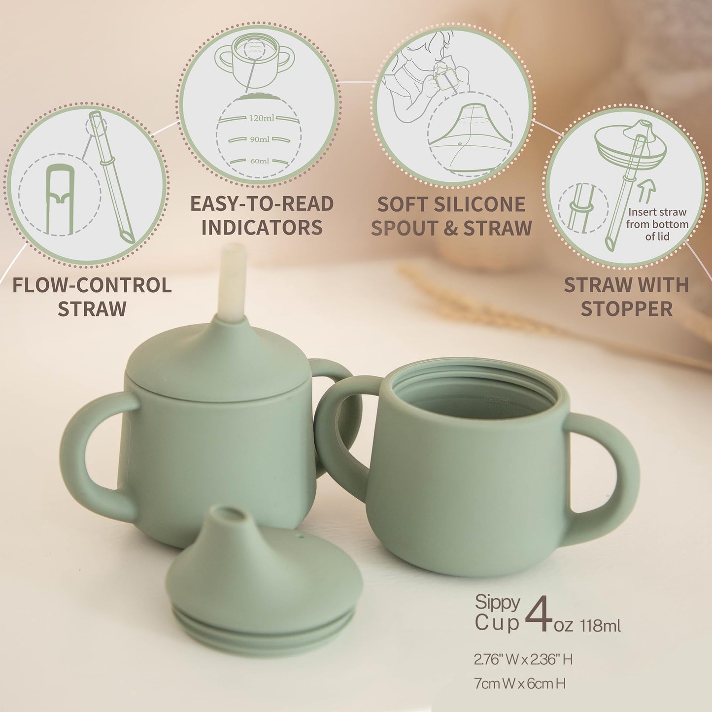 Moonkie 3-in-1 Food-Grade Silicone Training Cup (4 oz)