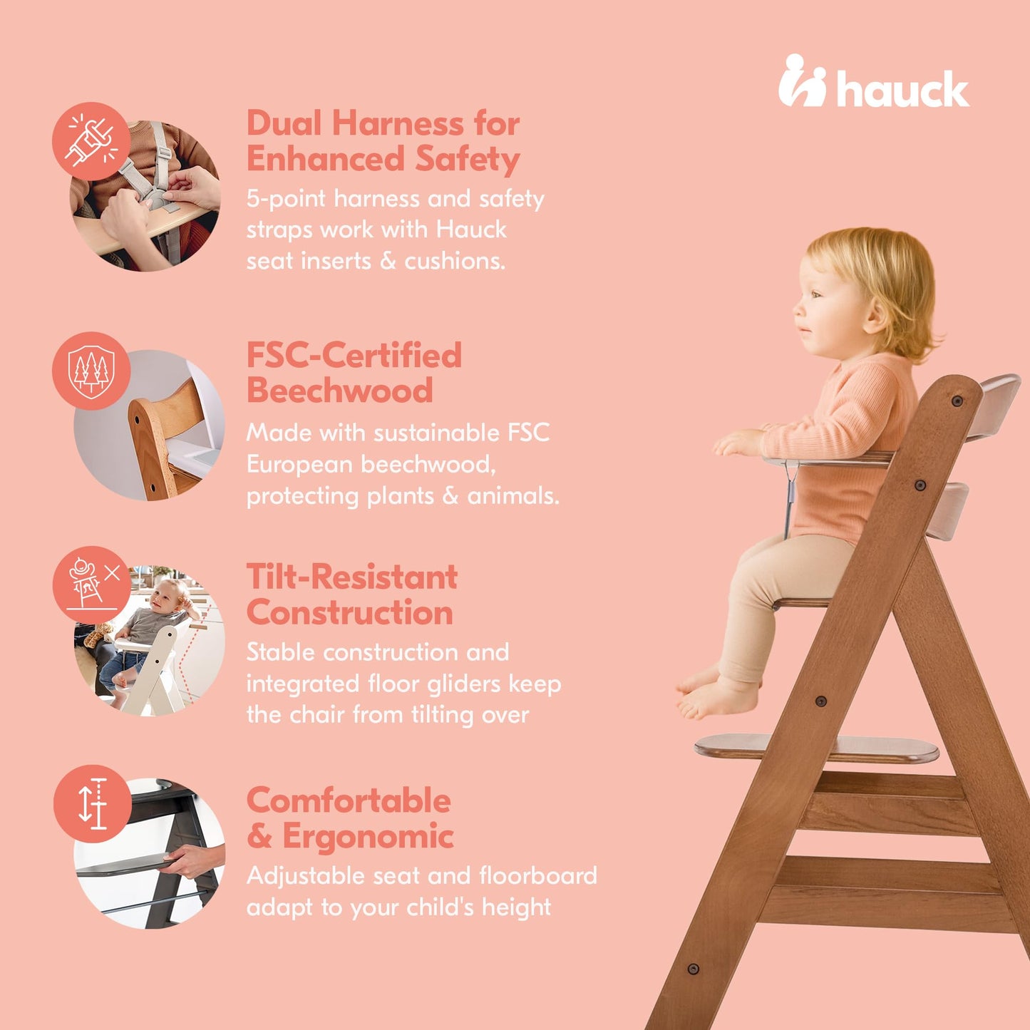 hauck Alpha+ Solid European Beechwood Grow-Along Highchair