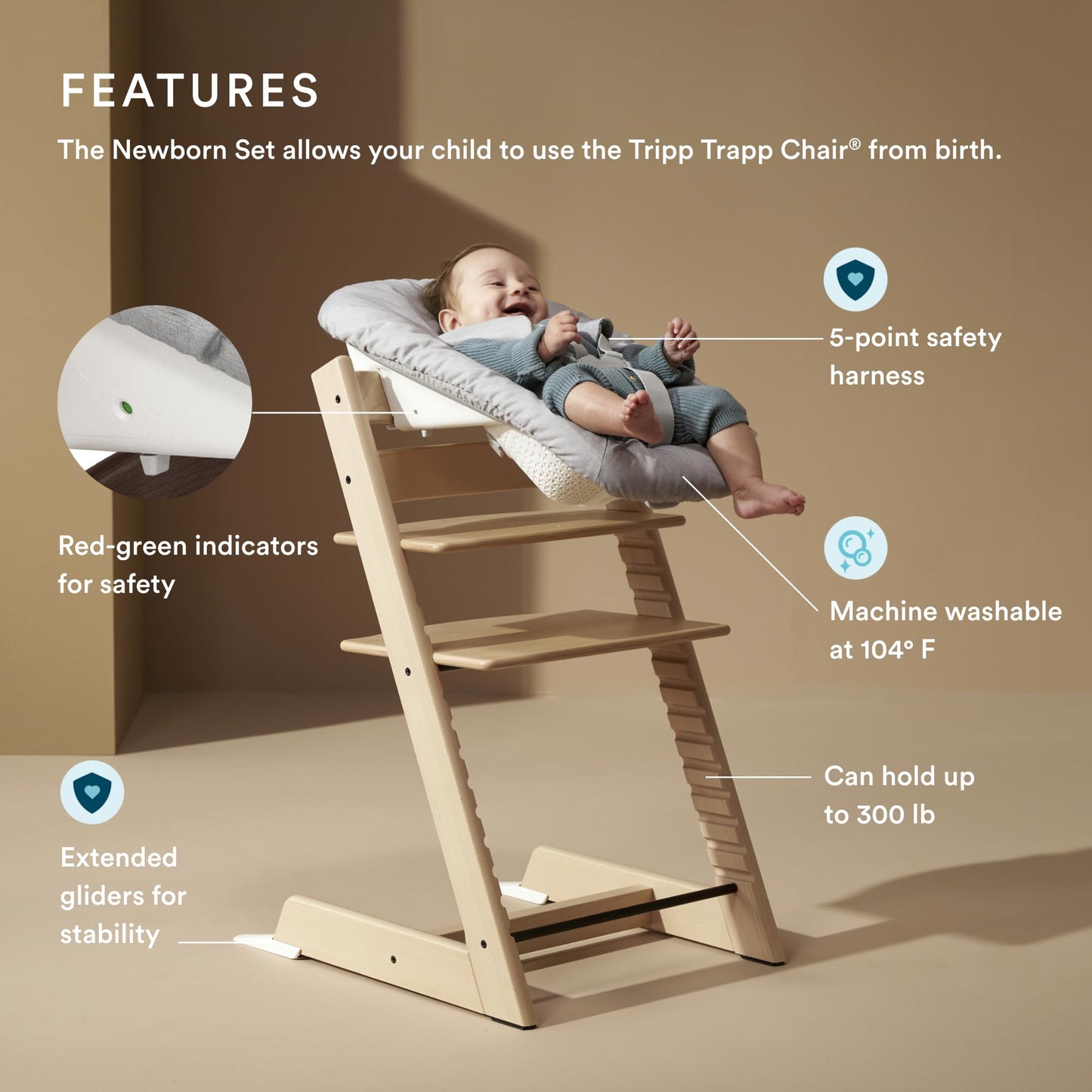 Stokke Tripp Trapp Solid Beechwood Chair with Newborn Set Bundle